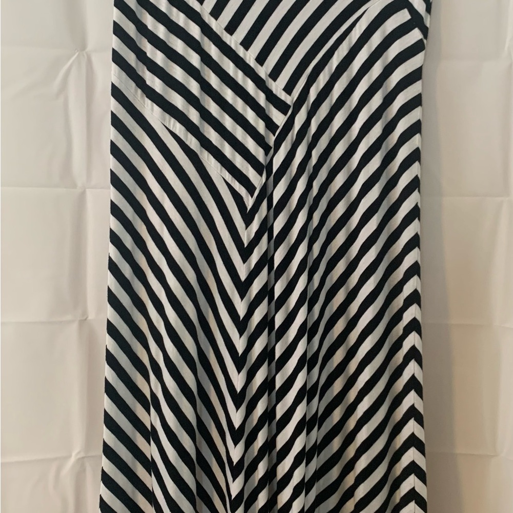 Fashion History Black and White Striped Women's Maxi Skirt Medium